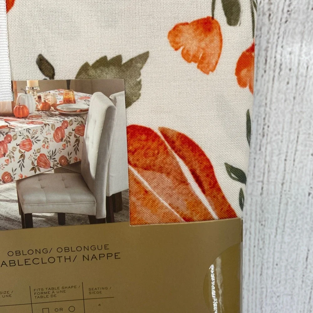 Nicole Miller Home Tablecloth 60x120 Cream Orange Pumpkin Fall Harvest Autumn